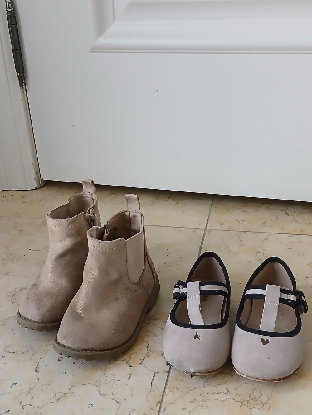 Price For 2! Girls Beige/Taupe Chelsea Boots and Mary Jane Shoes Set